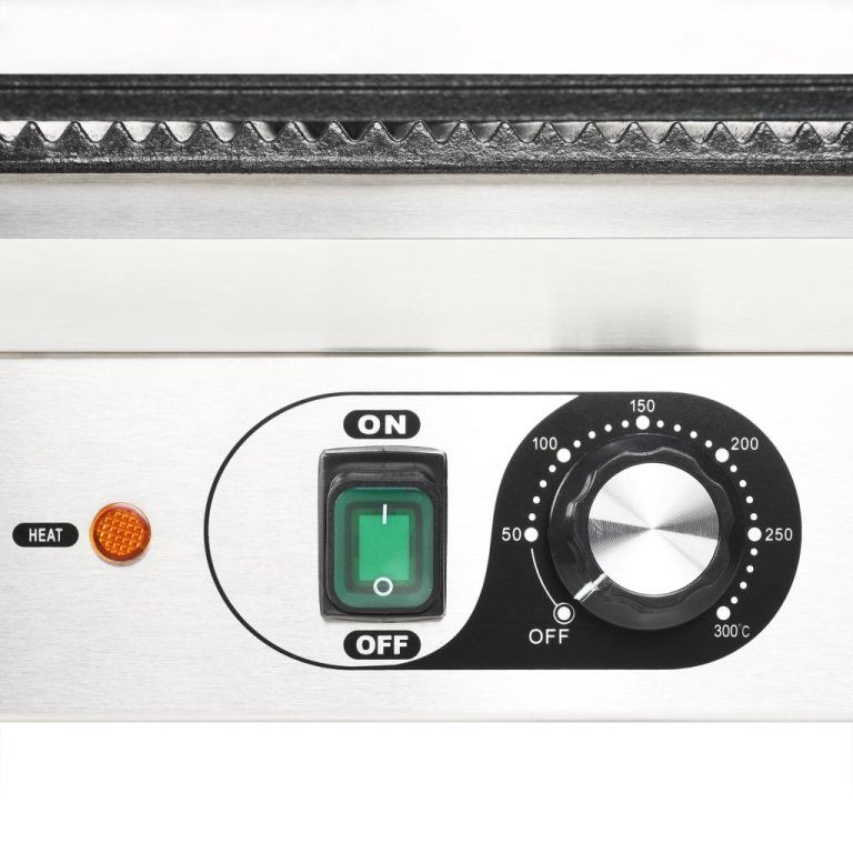 Grill Panini cu striații, 31x30,5x20 cm, inox, 1800 W