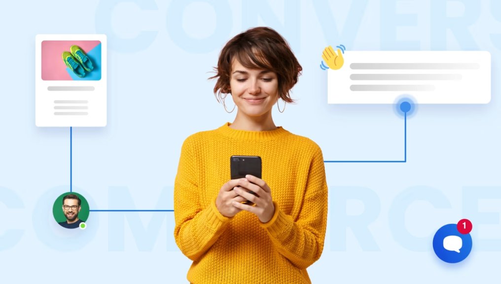Comerțul Conversațional: Viitorul Descoperirii Brandului în Era Inteligenței Artificiale Asistent AI ghidând utilizatorul prin cumpărături personalizate și descoperirea de branduri